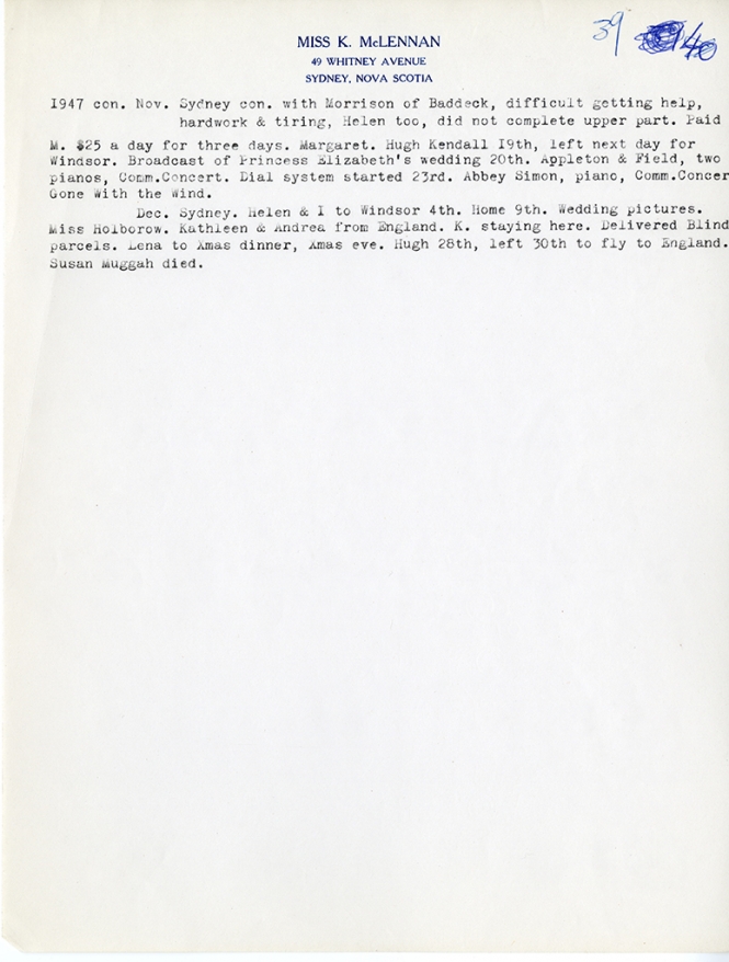 Katharine McLennan's Diary